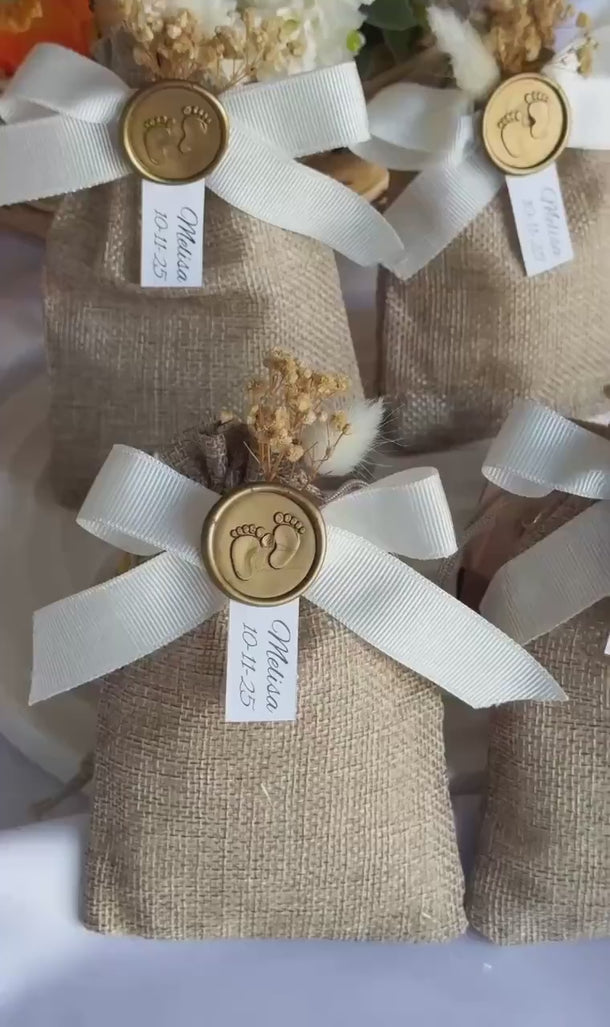 Baby shower pouch favors | Baby shower pouch gifts | Lavender pouch favors | Lavender pouches | Baby shower lavender pouches, Baby feet gift