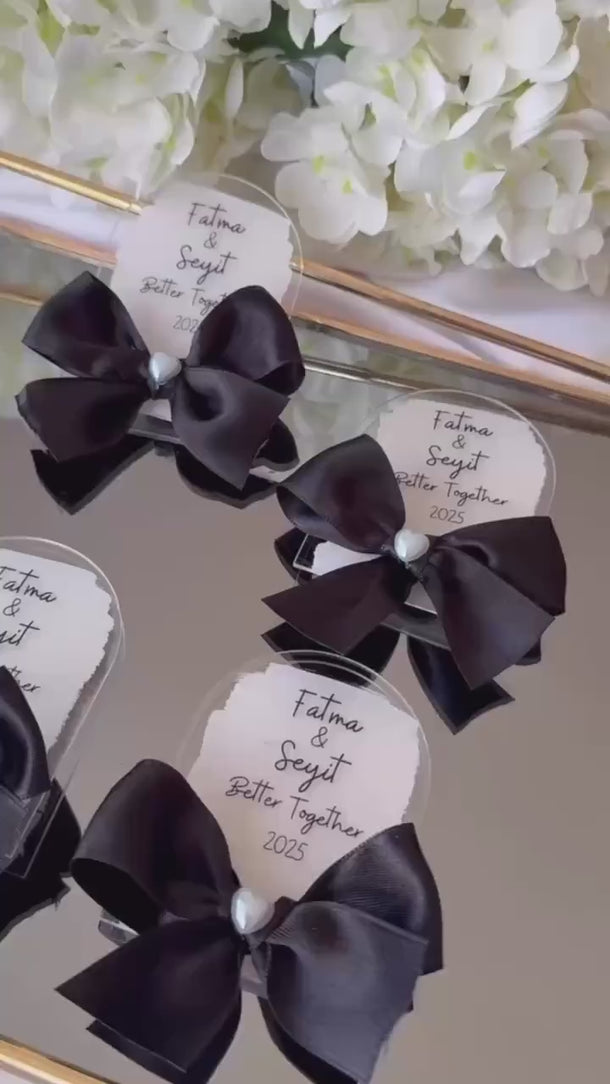Wedding magnet favors | Customized wedding gifts | Personalized bridal shower gifts| Party favors | Unique wedding favors with black ribbon