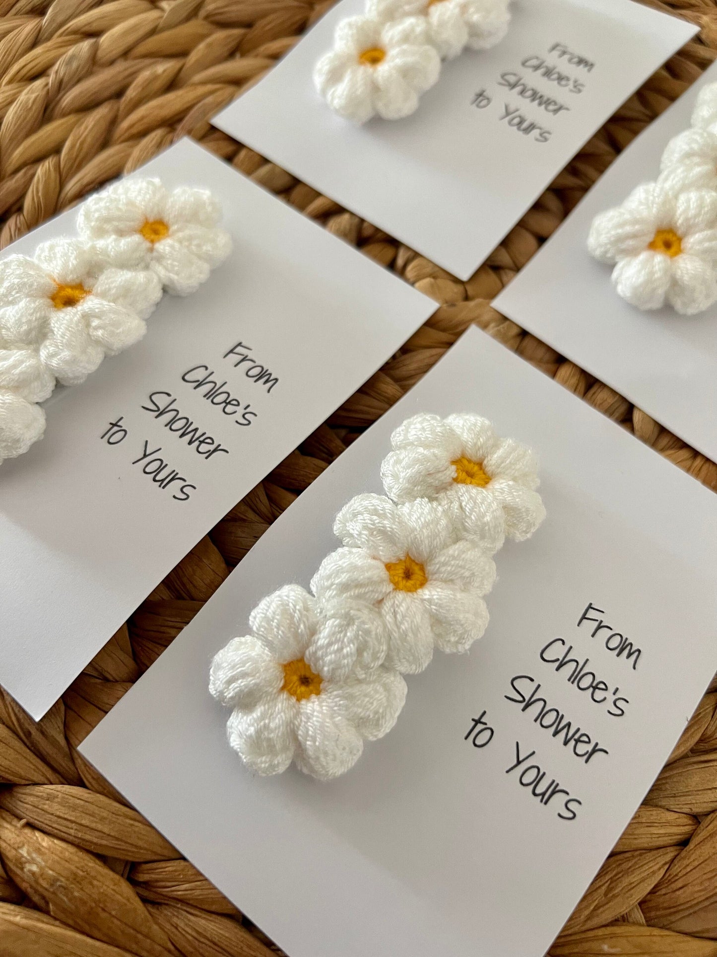 Daisy Macrame Hair Clips Party Favors | Unique Baby Shower Gifts | Macrame Wedding Favors | Macrame Baby Shower Favors for Guests