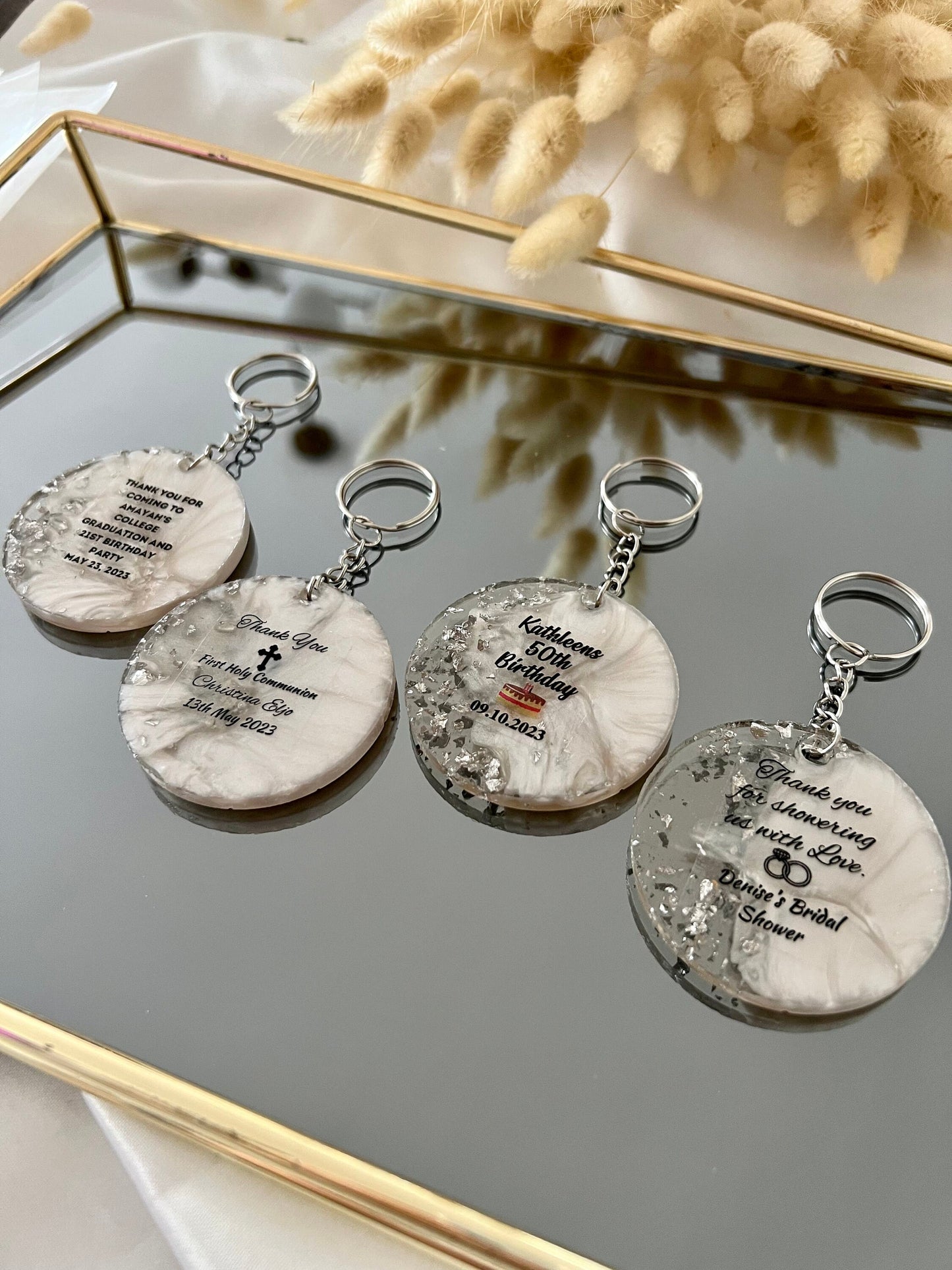 Silver wedding keychain favors | Baby shower keychain favors | Wedding gifts in bulk | Baby shower gifts for guests | Party shower favors